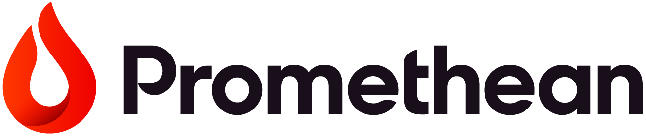 Photo of the Promethean Logo featuring a red flame and the "Promethean" wordmark